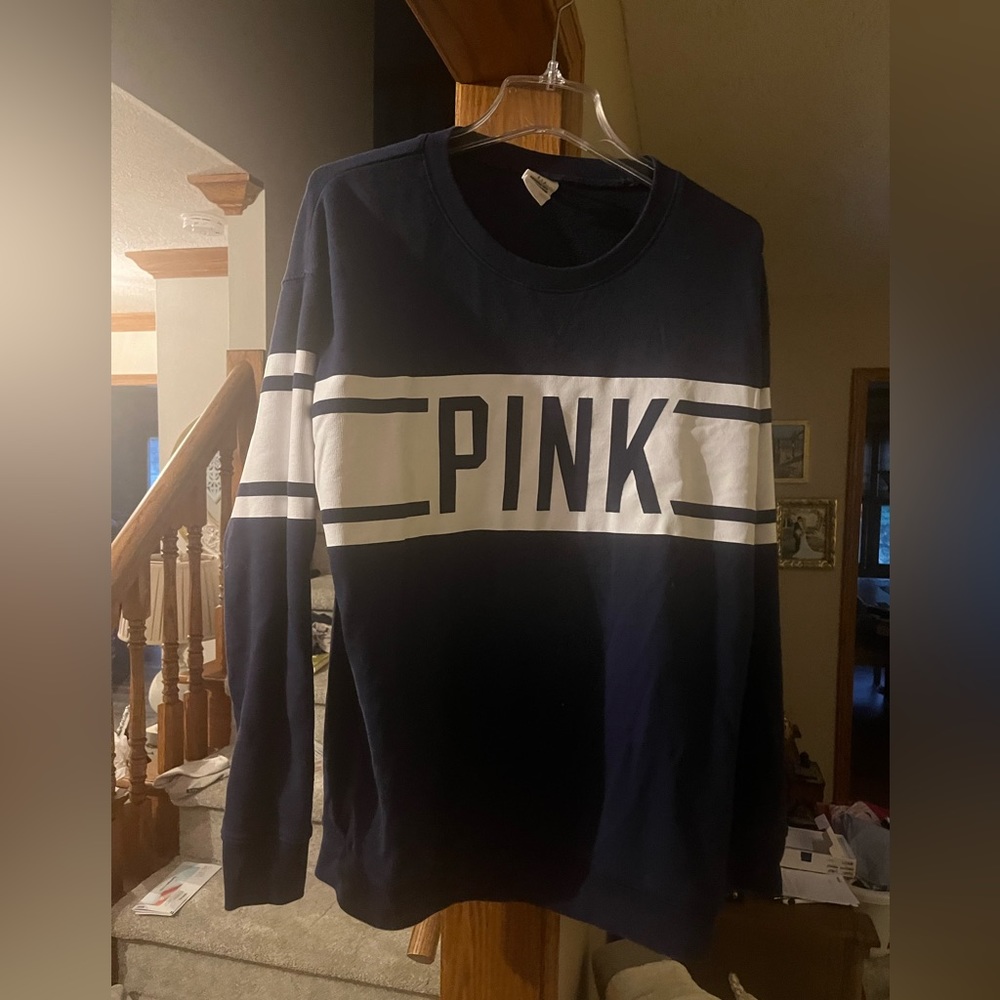 PINK navy blue sweatshirt